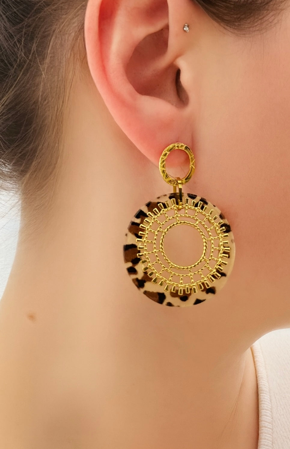 Boucles dorées disque léopard