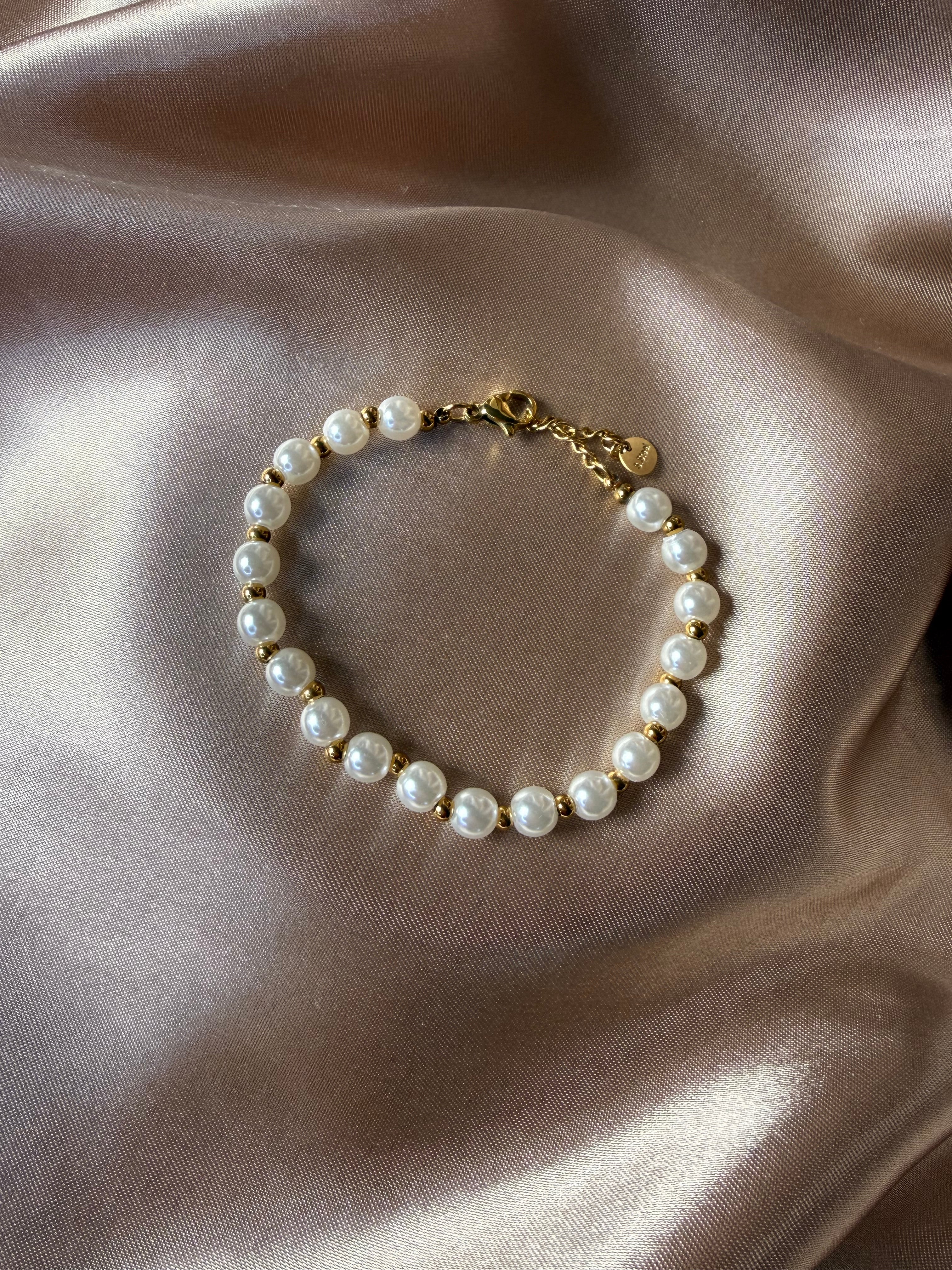 Bracelet acier inoxydable doré et perles