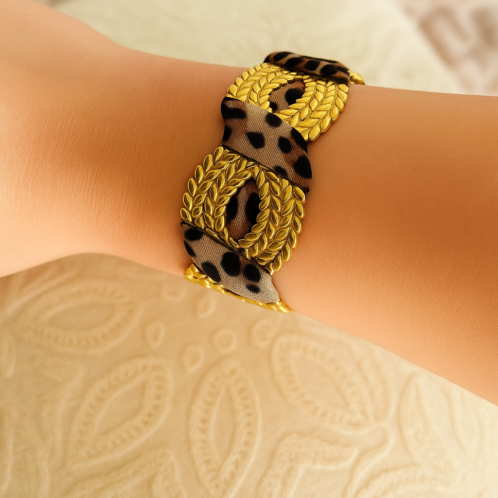 Bracelet jonc épais, tissu léopard