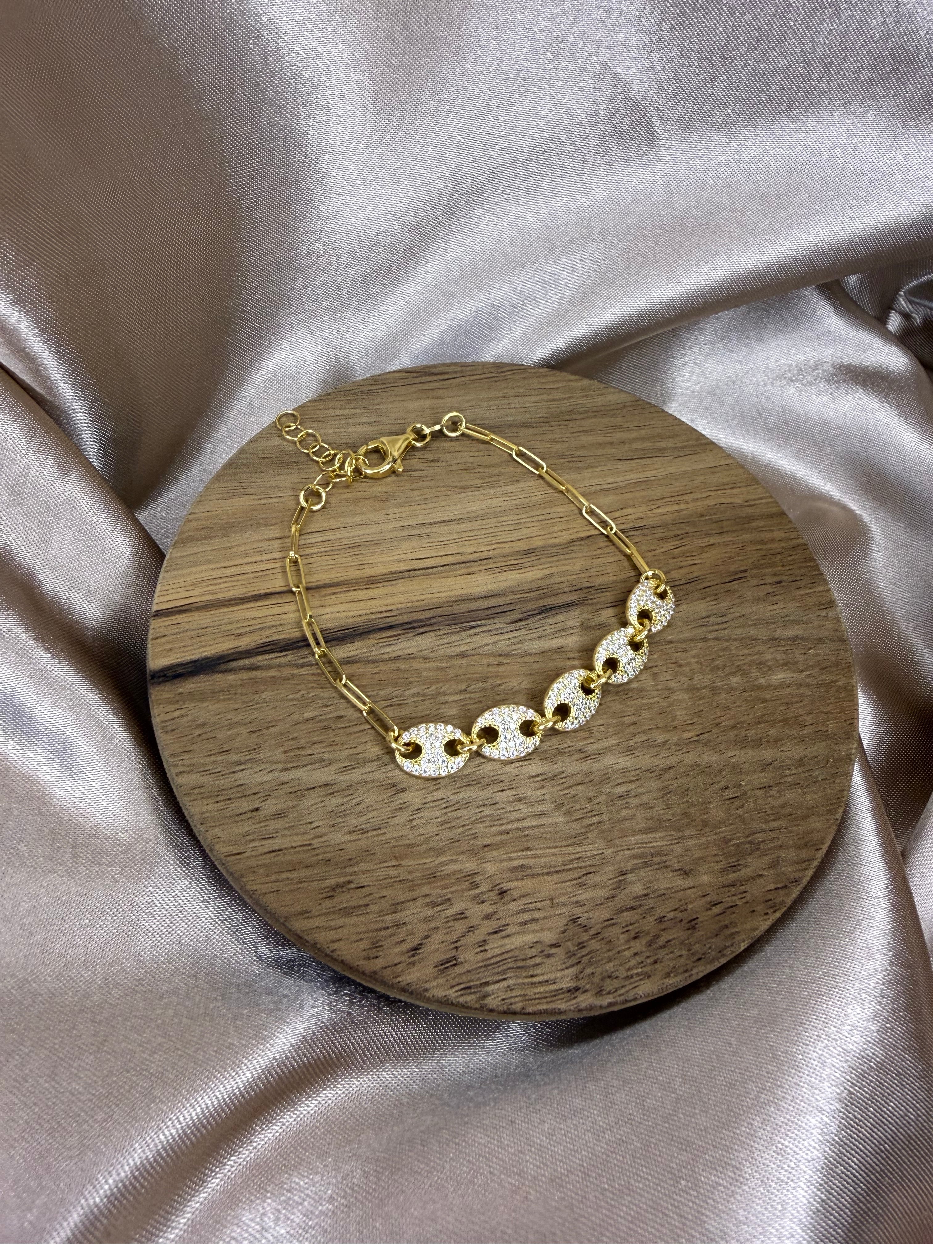 Bracelet grain de café en argent 925 doré