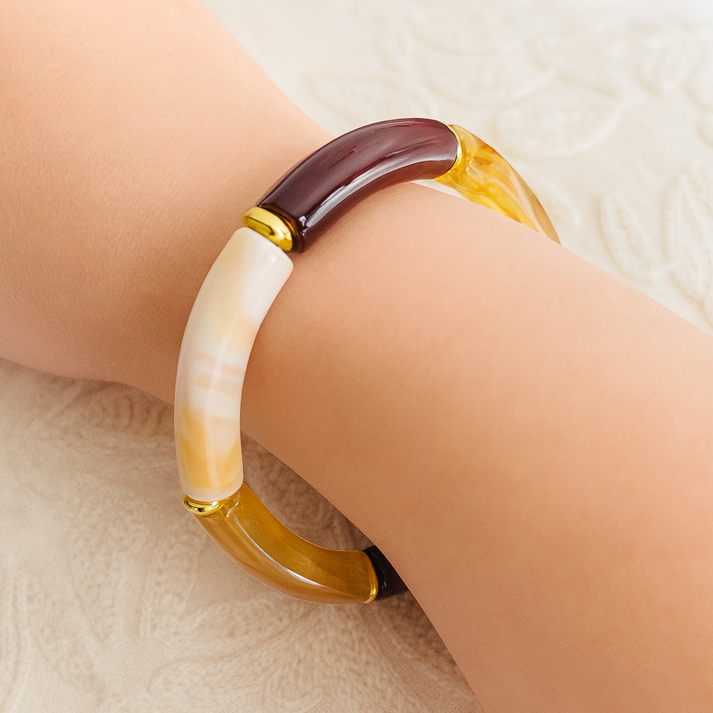 Bracelet élastique, résine marron