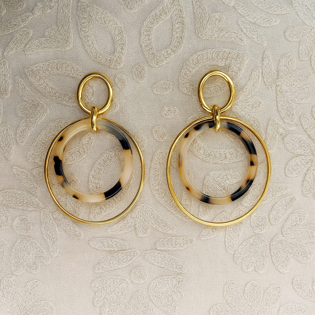 Boucles d’oreilles dorées cercle, doré, résine léopard