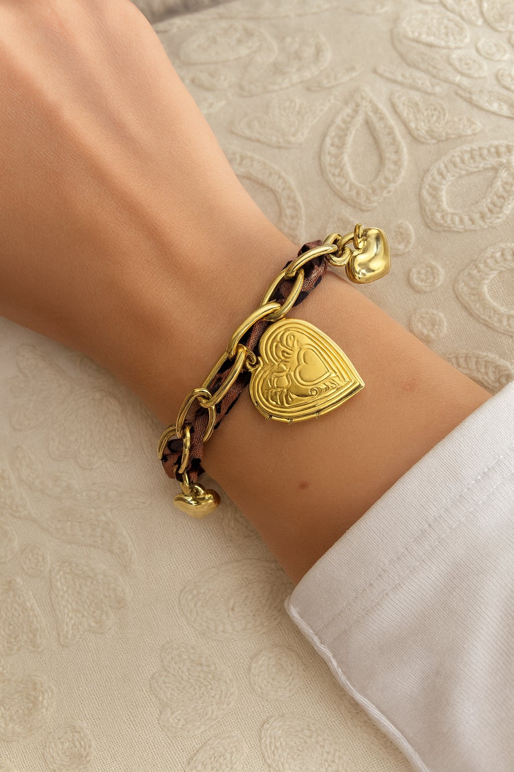 Bracelet ruban léopard et cœur