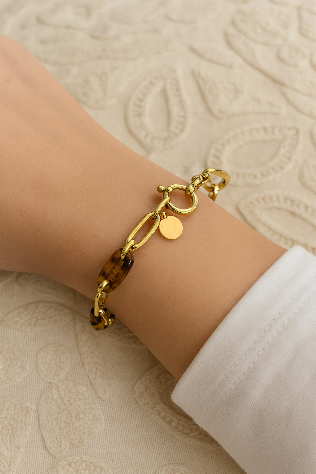 Bracelet maillons doré et léopard