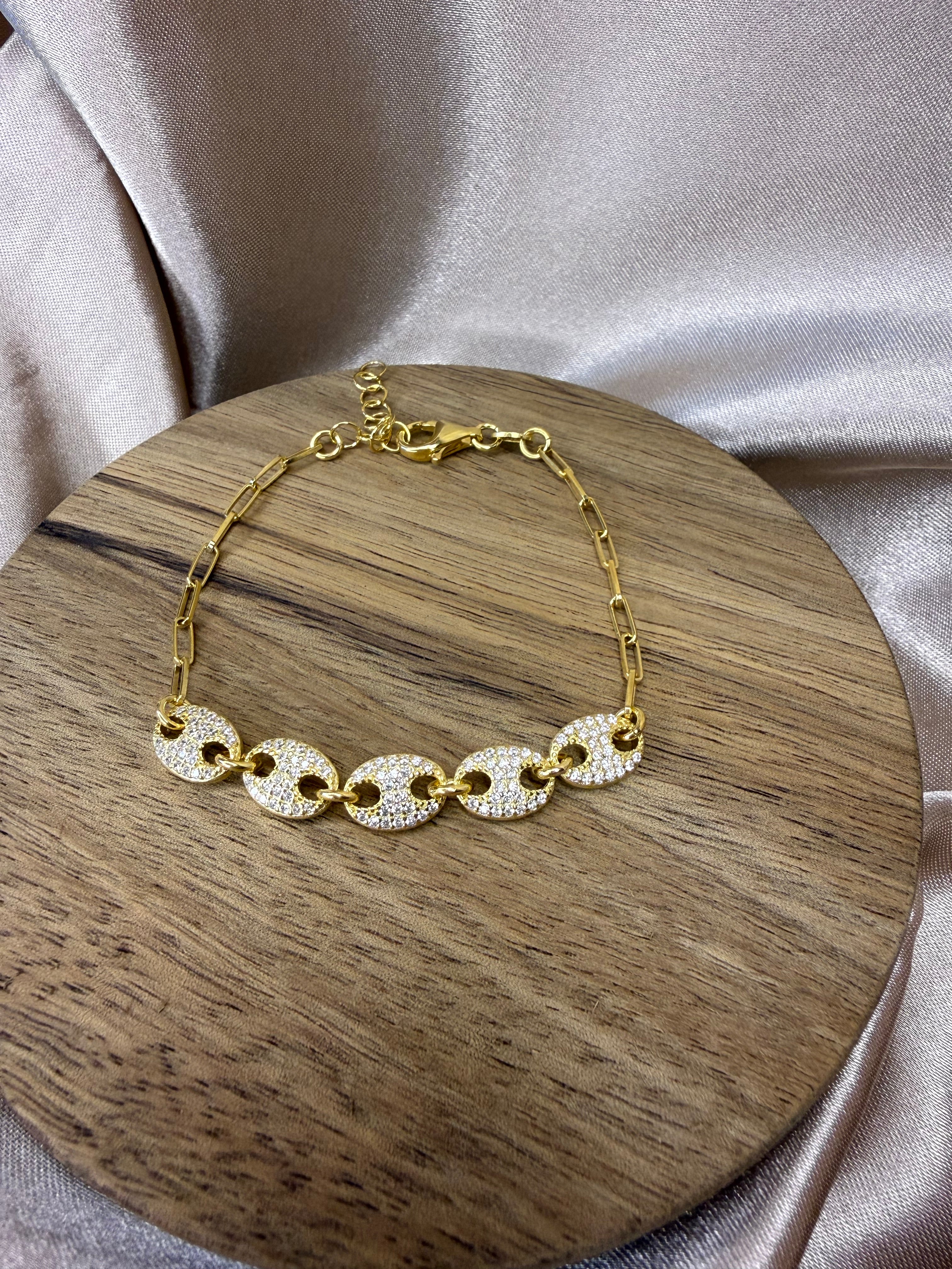 Bracelet grain de café en argent 925 doré