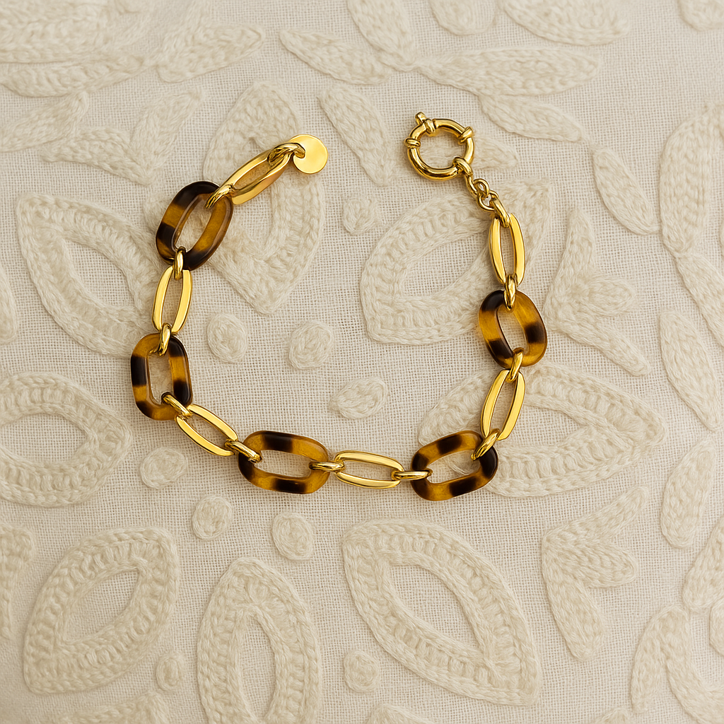 Bracelet maillons doré et léopard