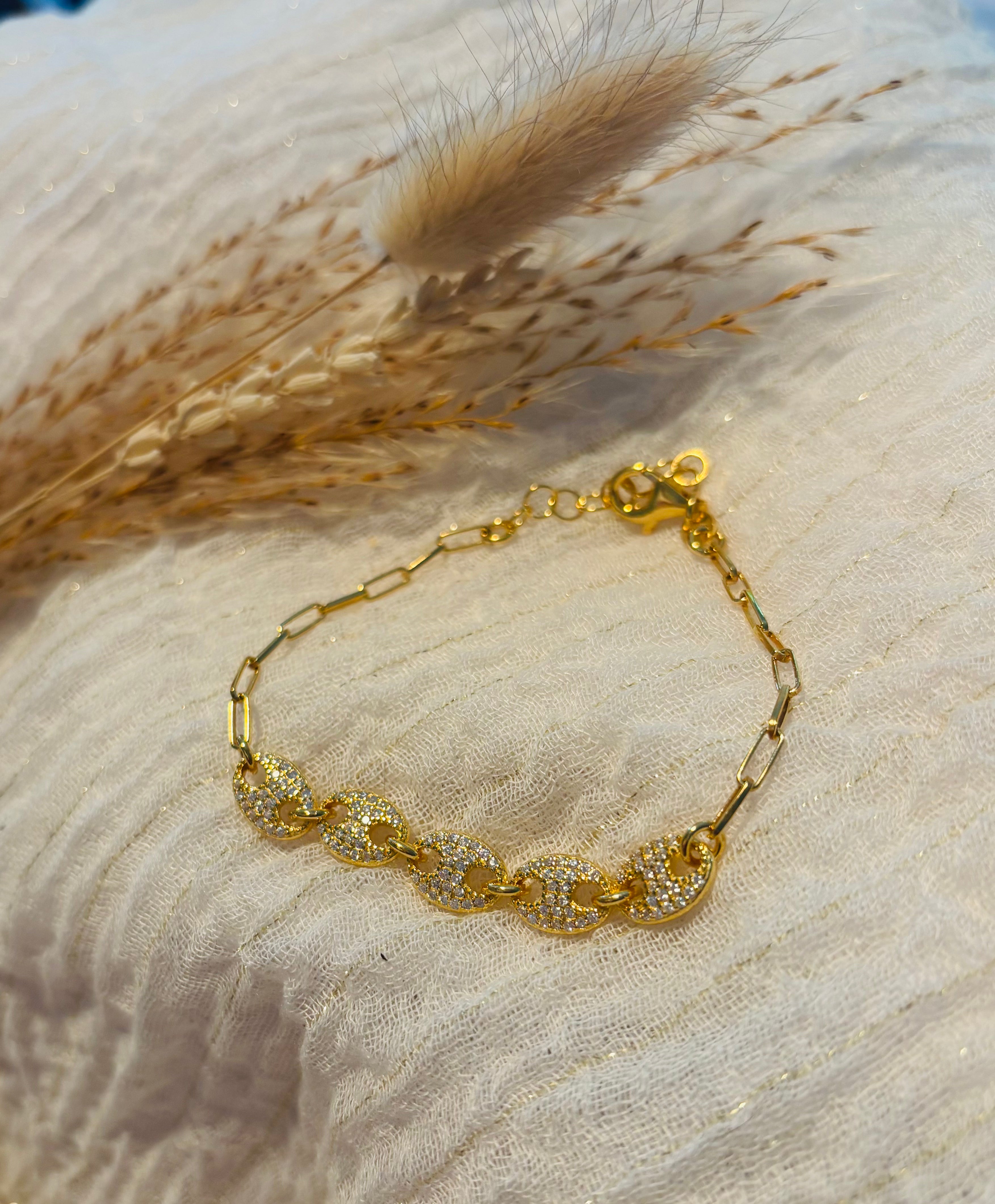 Bracelet grain de café en argent 925 doré