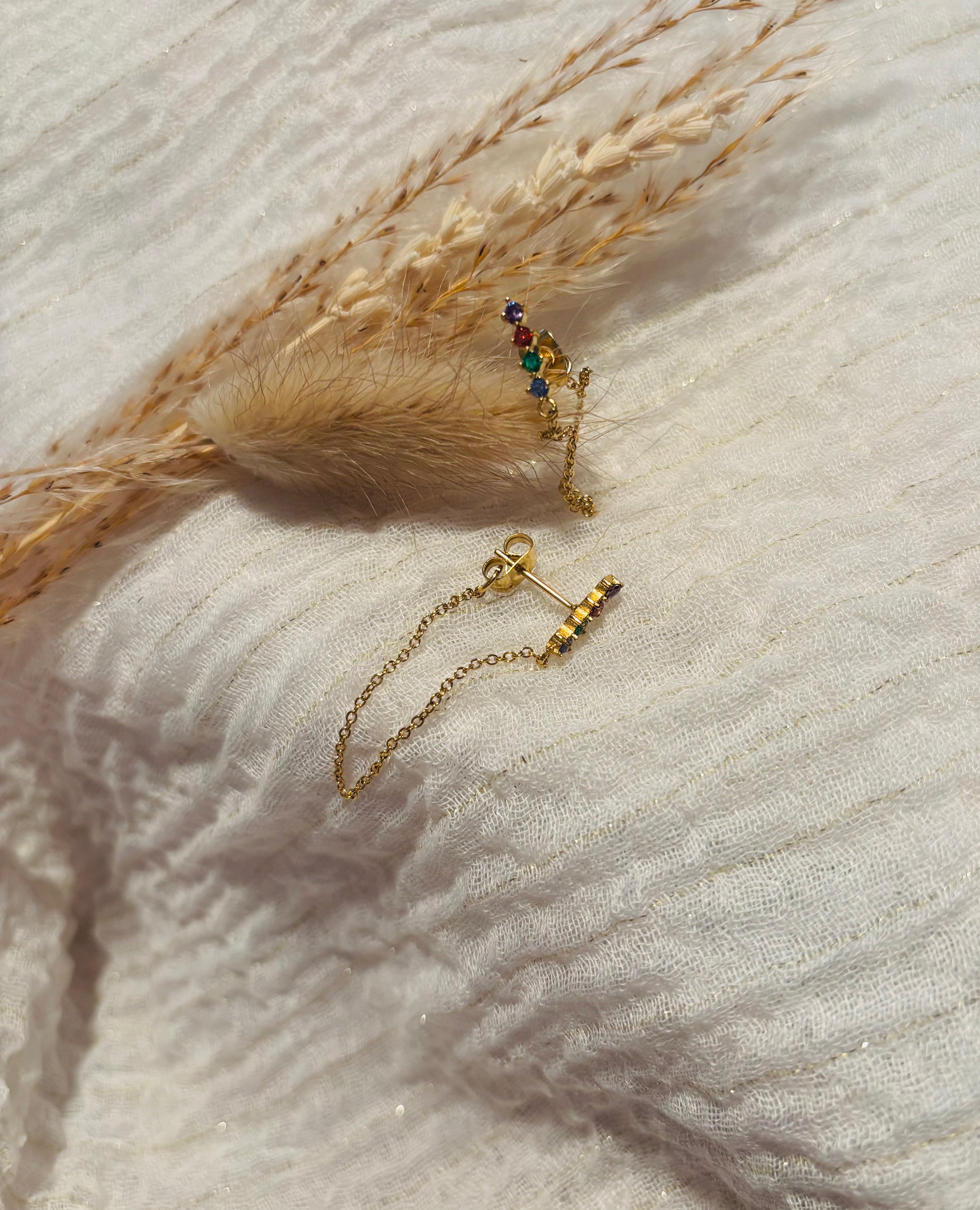 Boucles d’oreilles en acier doré avec oxydes de zirconium
