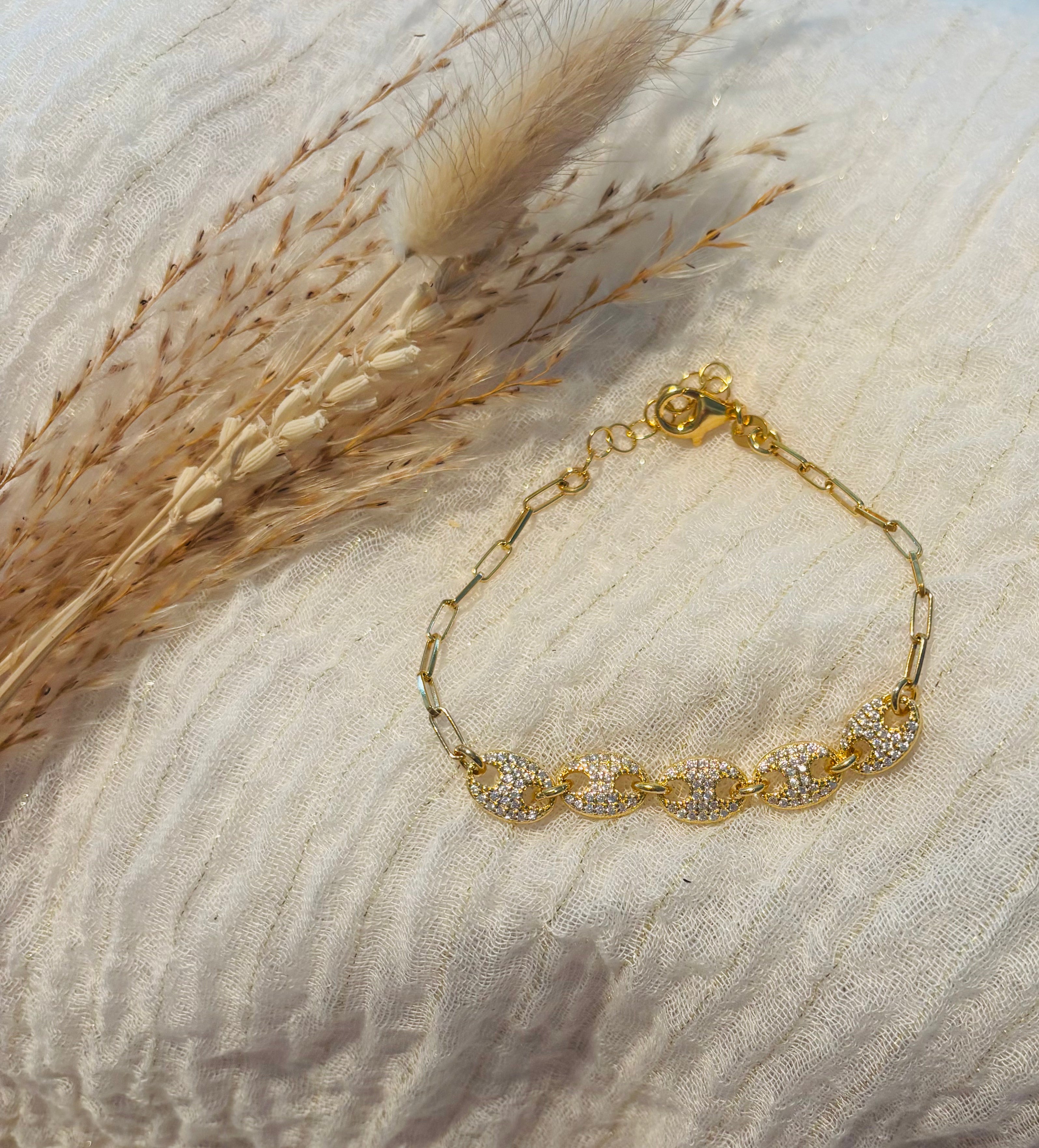 Bracelet grain de café en argent 925 doré