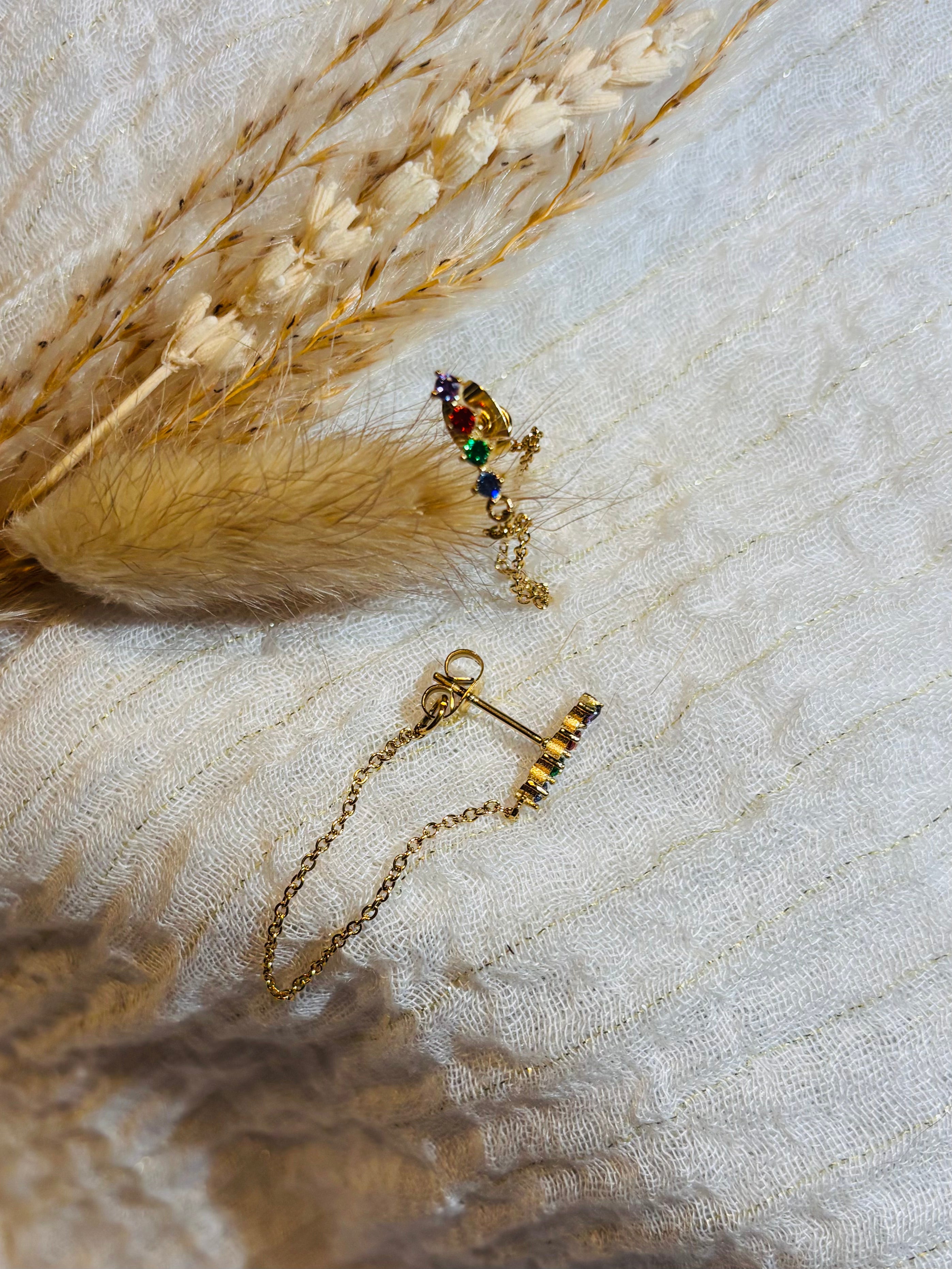 Boucles d’oreilles en acier doré avec oxydes de zirconium
