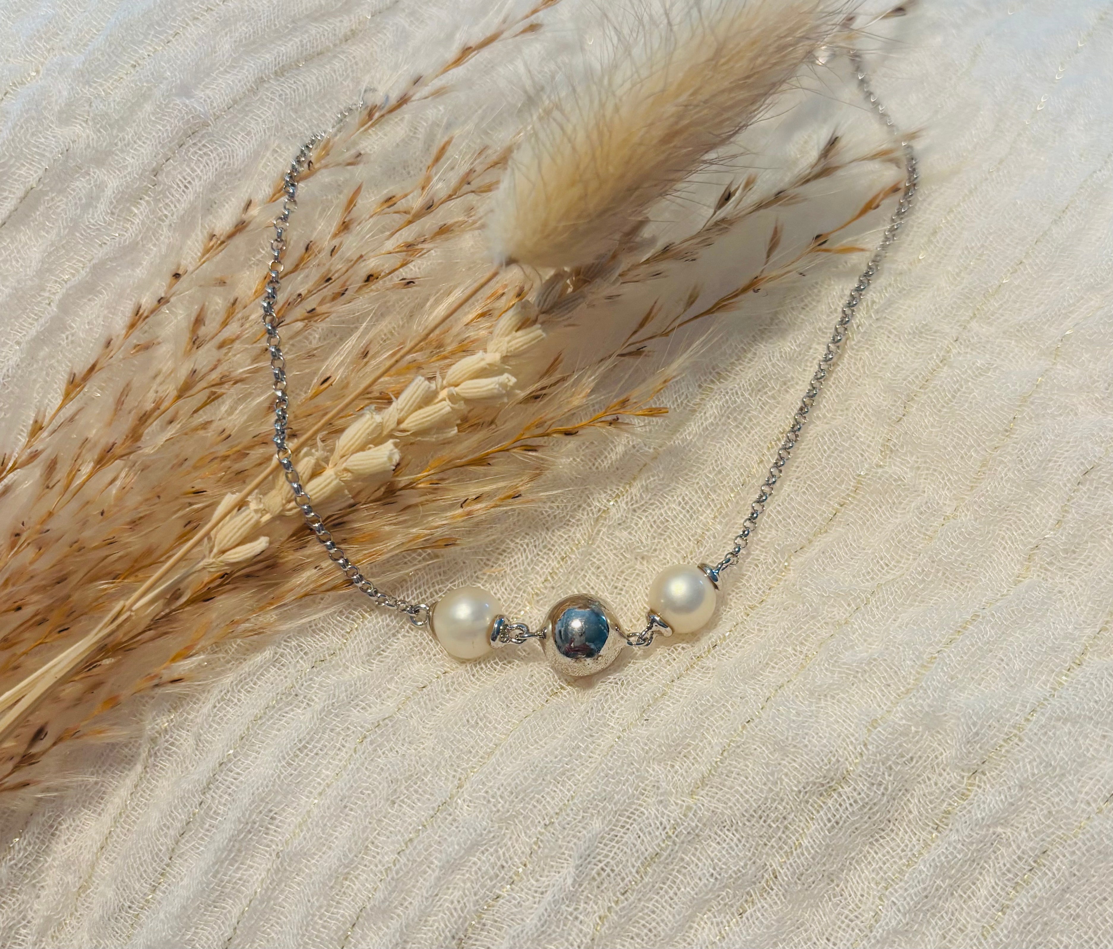 Bracelet en argent rhodié avec perles de culture d’eau douce